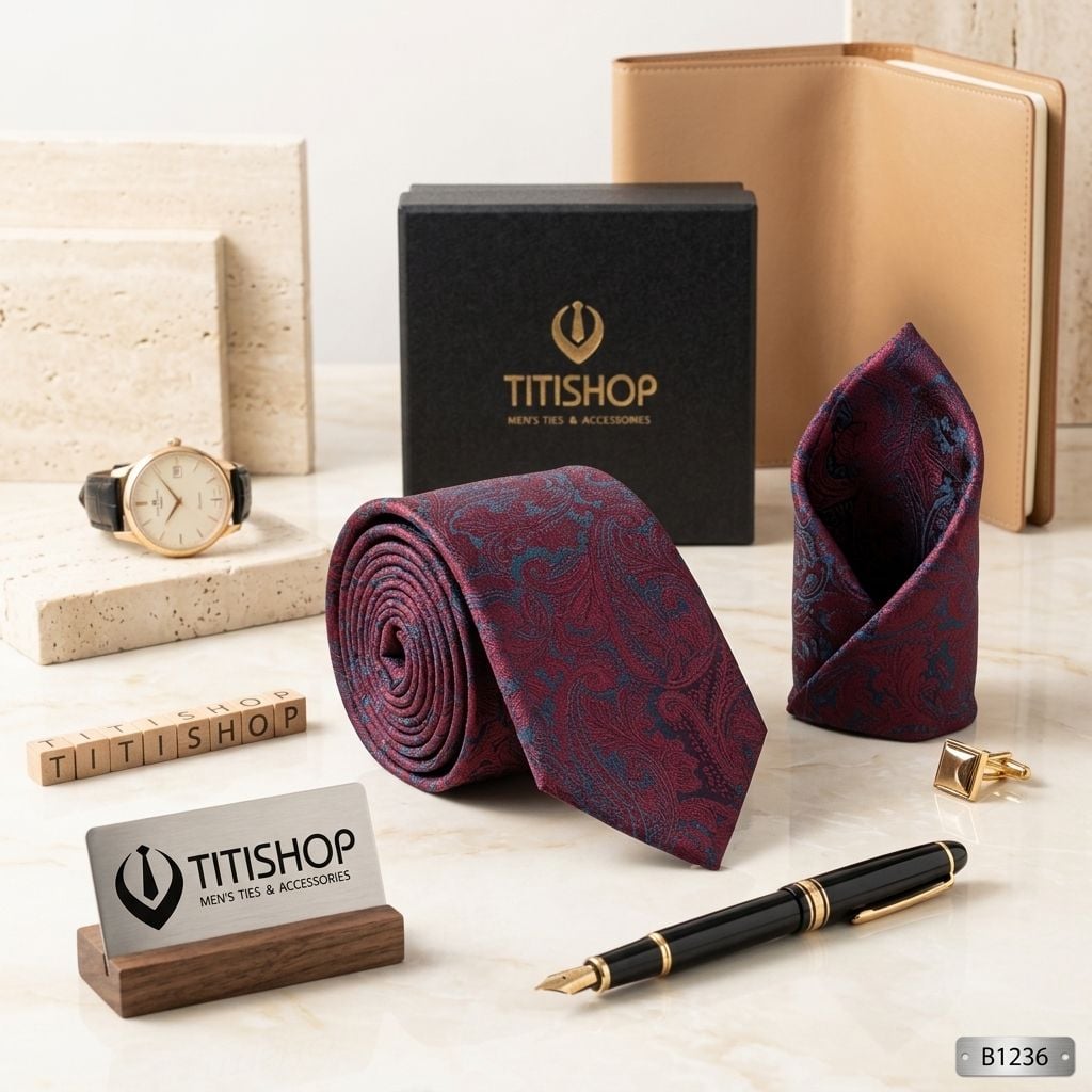 Sét Bộ Cavat & Khăn Cài TITISHOP - 056