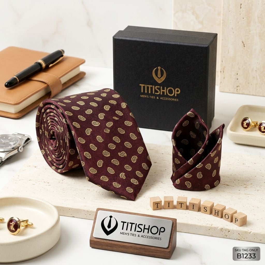 Sét Bộ Cavat & Khăn Cài TITISHOP - 057