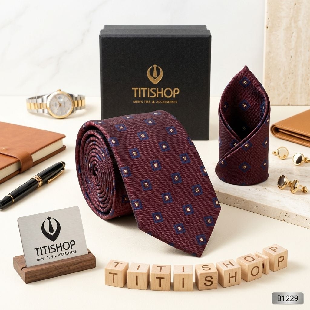 Sét Bộ Cavat & Khăn Cài TITISHOP - 058
