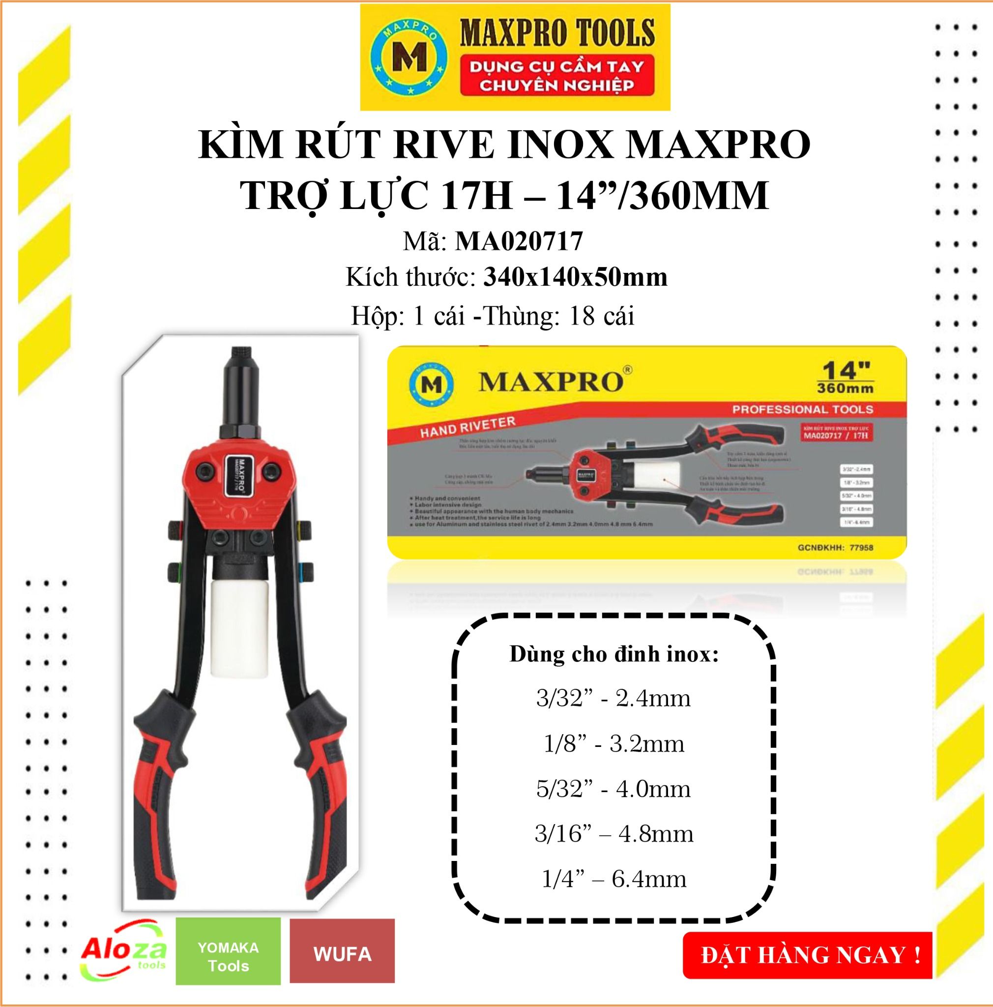 Kìm rút rive inox Maxpro trợ lực 17H - 14