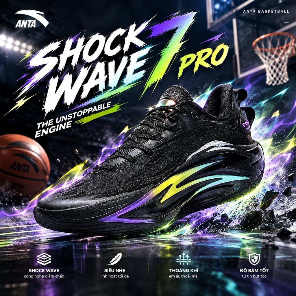 Giày Bóng Rổ Nam SHOCK WAVE 7.0 Pro ANTA 1126B1616S-1