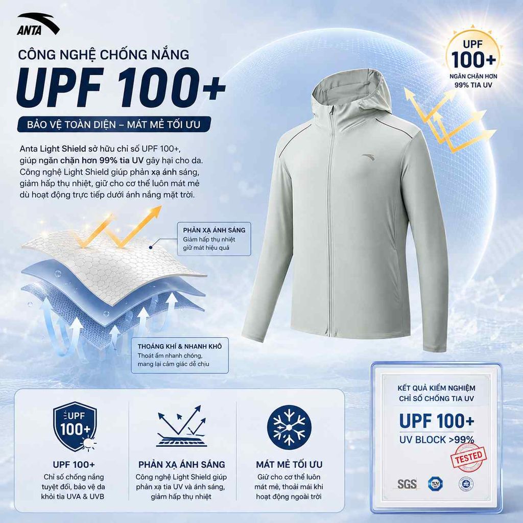Áo Khoác Chống Nắng Thể Thao Nam UPF 100+ ANTA 1526B7703-2