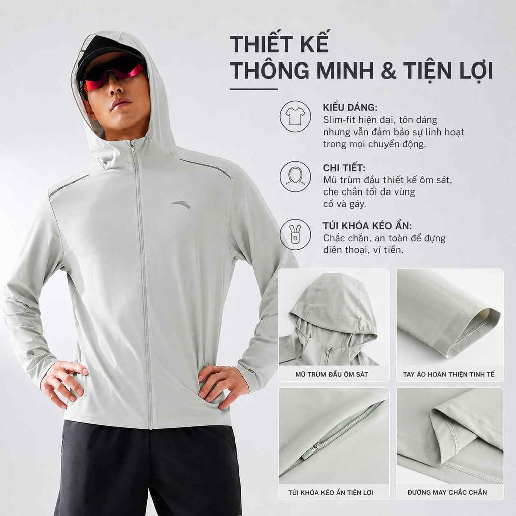 Áo Khoác Chống Nắng Thể Thao Nam UPF 100+ ANTA 1526B7703-2