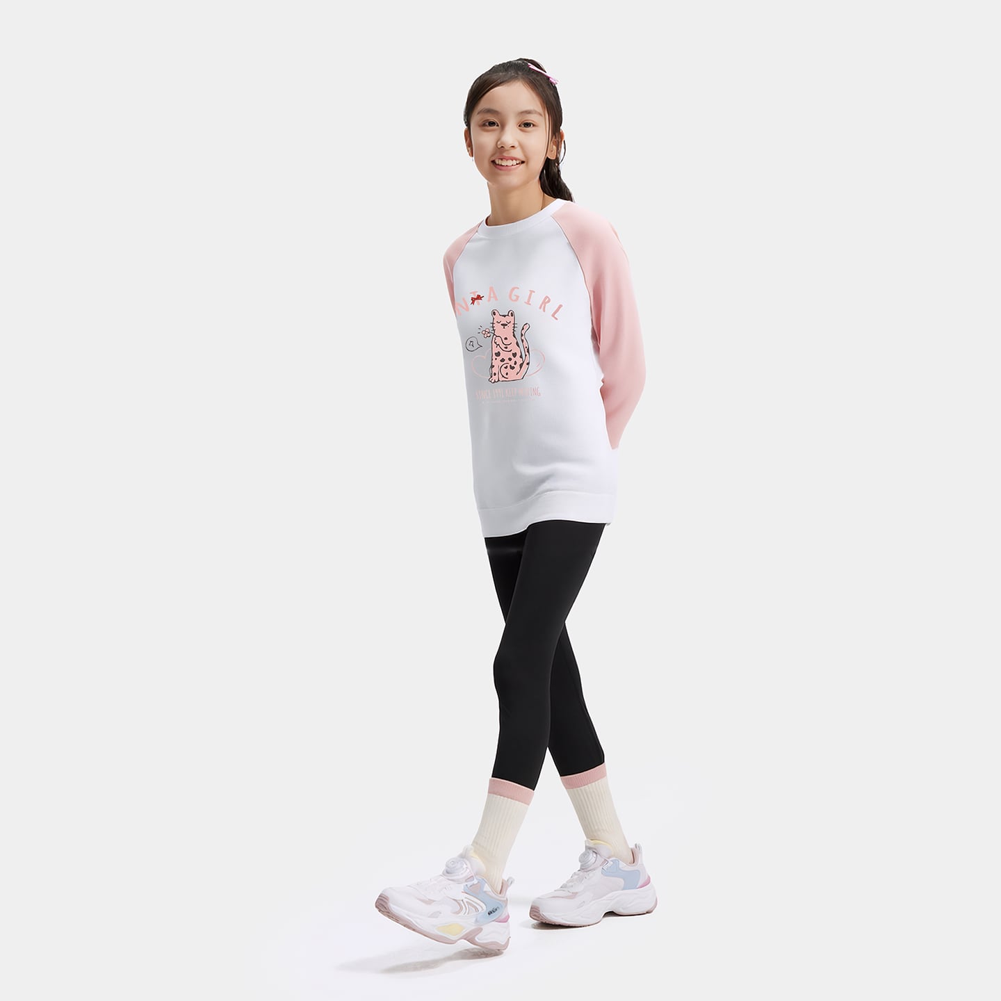 Áo Phông Dài Tay Thời Trang Bé Gái Anta Kids 3625C8401-1