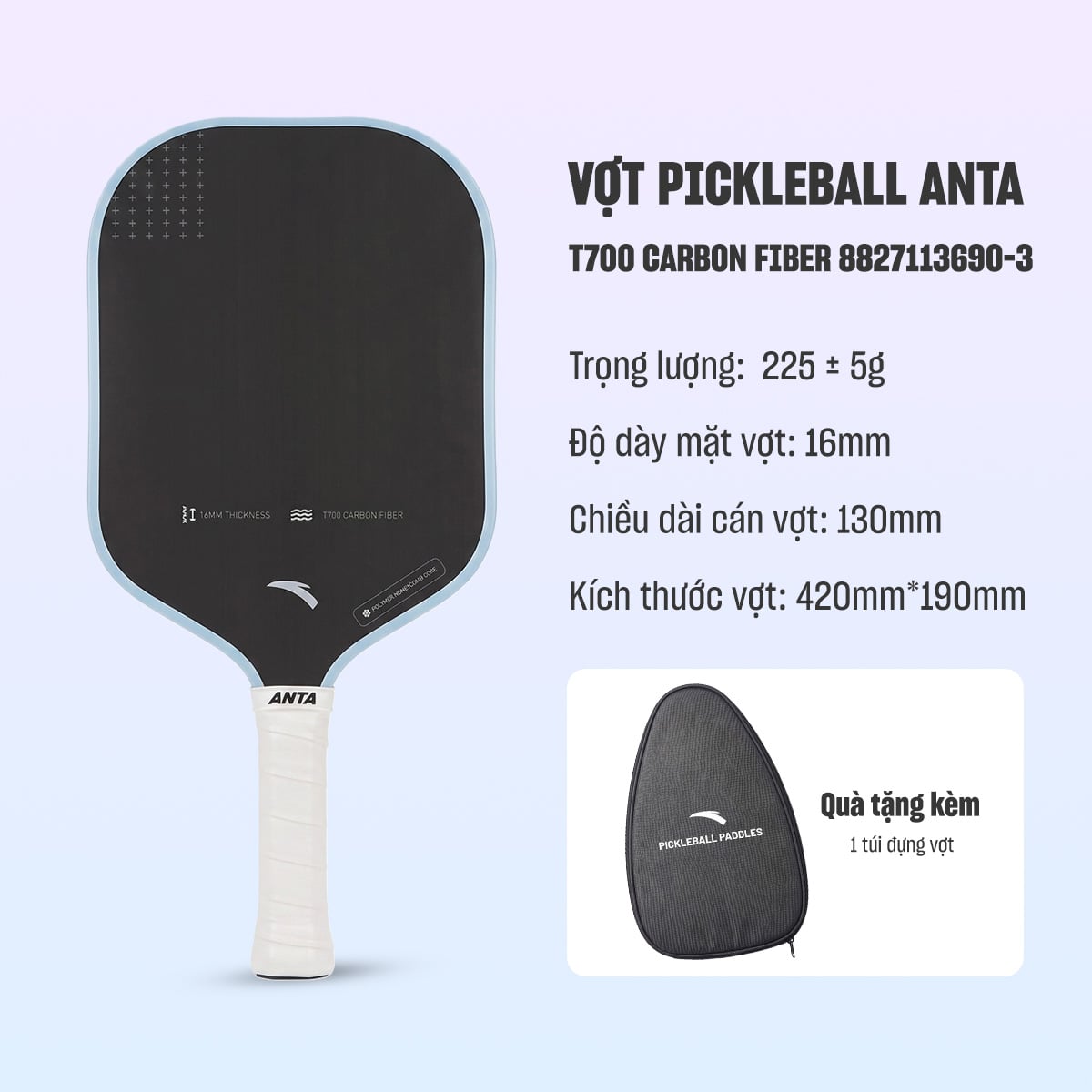 Vợt Pickleball ANTA T700 Carbon 8827113690-3