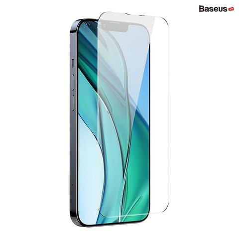 Kính Cường Lực Chống Bụi Màn Loa Dùng Cho IPhone Baseus All-glass Crystal Tempered Glass Film 0.3mm cho iPhone 14 Series (Full kính, full viền, Bộ 2 cái + Khung cố định hỗ trợ dán)