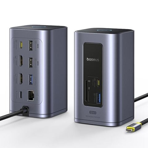 Hub Mở Rộng Đa Năng 12-in-1 Baseus NU1 Air Spacemate (USB-C to 2*HDMI 4K@60Hz+2*USB-C (10Gbps)+2*USB-A (5Gbps)+2*USB-A (480Mbps)+1*RJ45+SD/TF 3.0+1*USB-C (PD))
