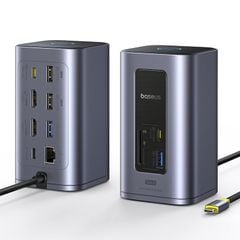 Hub Mở Rộng Đa Năng 12-in-1 Baseus NU1 Air Spacemate (USB-C to 2*HDMI 4K@60Hz+2*USB-C (10Gbps)+2*USB-A (5Gbps)+2*USB-A (480Mbps)+1*RJ45+SD/TF 3.0+1*USB-C (PD))