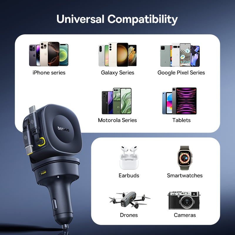 Tẩu Sạc Cho Ô Tô 3C+U Baseus PrimeTrip VR2 Max 60W (With 2*Type-C Retractable Cable)