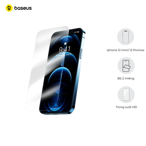 Kính cường lực Baseus 0.3mm iPhone 12 – Full-glass, siêu cứng porcelain crystal, 2 miếng/hộp, bảo vệ toàn màn