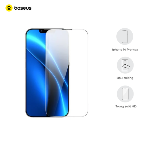 Kính cường lực Baseus Nano Crystal iPhone 14 – Full viền, 8K, chống bụi loa, bộ 2 cái + khung dán hỗ trợ