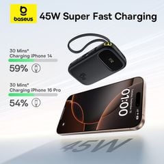 Pin Dự Phòng Baseus EnerFill FC31 QPow 3 20000mAh 45W (Digital Display, with Built-in USB-C + iP Cable)