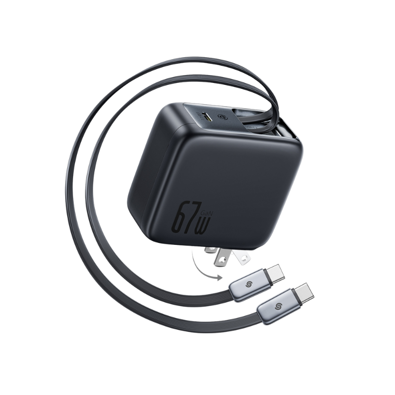 Củ Sạc Nhanh Tích Hợp Cáp Sạc Dây Rút Baseus EnerCore CJ21 67W (with Type-C Dual Retractable 80cm Cables)