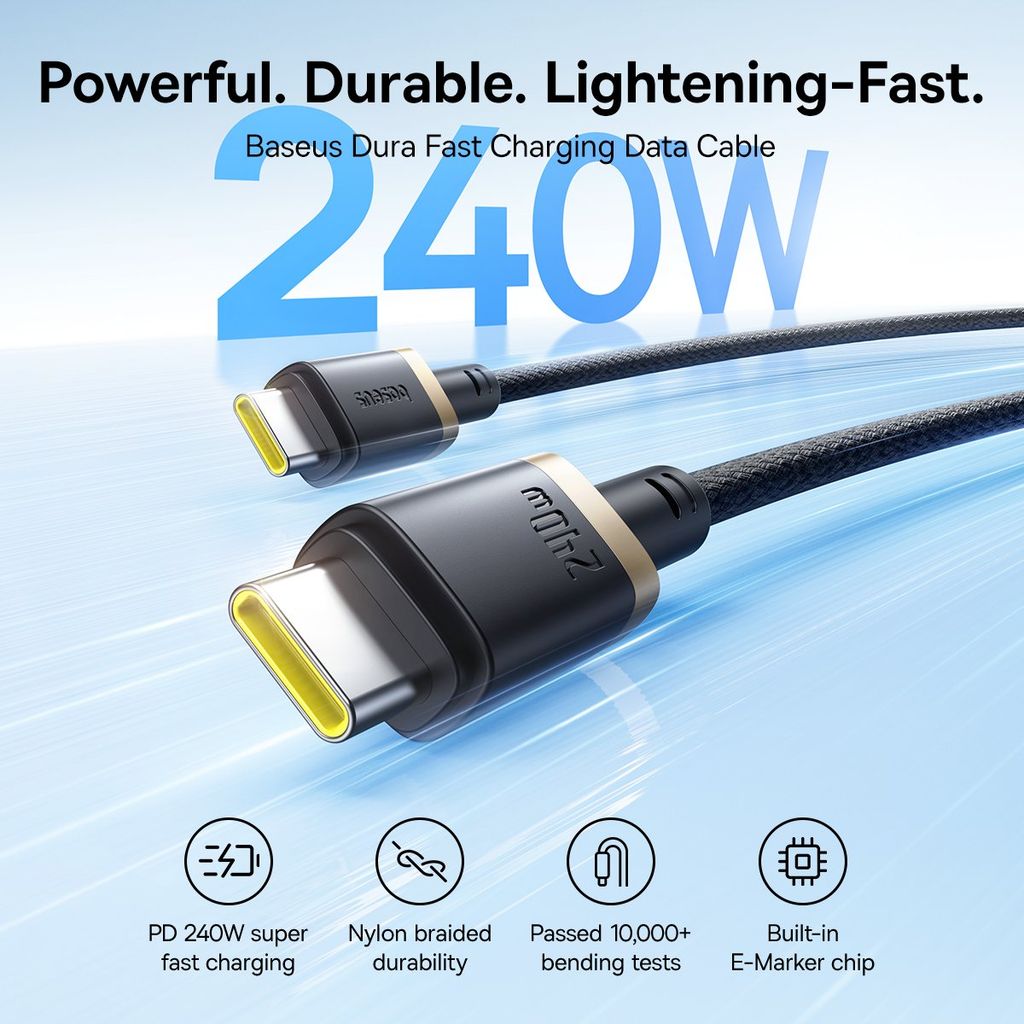 Cáp Sạc Nhanh C to C Baseus Dura Series 240W (48V/5A, 480Mbps)