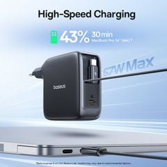Củ Sạc Nhanh tích hợp cáp sạc dây Rút Baseus EnerCore CJ21 67W (with Type-C Dual Retractable 80cm Cables, EU Plug)