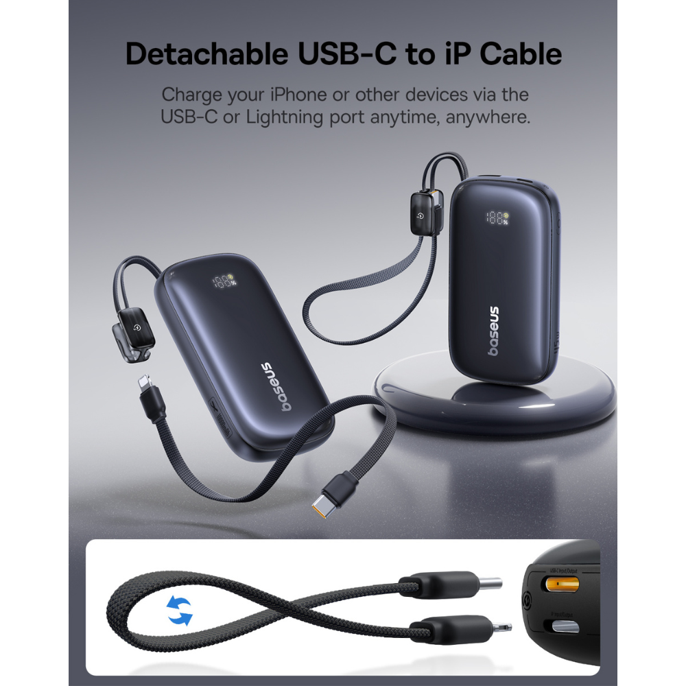 Pin Dự Phòng Baseus EnerFill FC21 Qpow 3 Ultra 10000mAh 45W (Digital Display, with C to iP Detachable Cable)