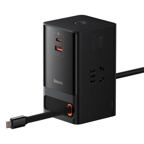 Ổ cắm tích hợp sạc nhanh Baseus PowerCombo – 3AC + 1U + 2C, 40W, dây nối dài, GaN5 Pro, tự ngắt thông minh an toàn