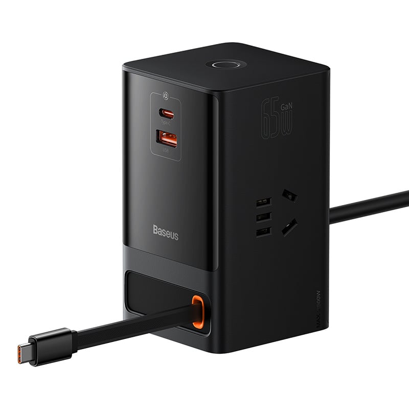 Baseus PowerCombo Digital PowerStrip 3AC+1U+1C+Retractable-C 65W with 1.5m power cord CN Black Baseus PowerCombo Digital PowerStrip 3AC+1U+1C+Retractable-C 65W with 1.5m power cord CN Black