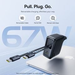 Củ Sạc Nhanh tích hợp cáp sạc dây Rút Baseus EnerCore CJ21 67W (with Type-C Dual Retractable 80cm Cables, EU Plug)
