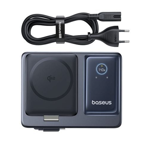Bộ Sạc Để Bàn 3C+U Baseus NOMOS 5-in-1 140W (Qi2 Wireless Charging, Retractable Cable, Digital Display)