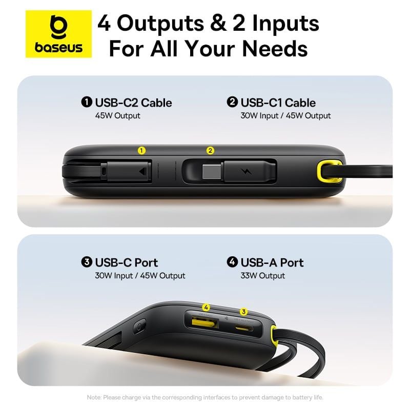 Pin Dự Phòng Baseus EnerFill FC31 QPow 3 20000mAh 45W (Digital Display, with Built-in USB-C + iP Cable)