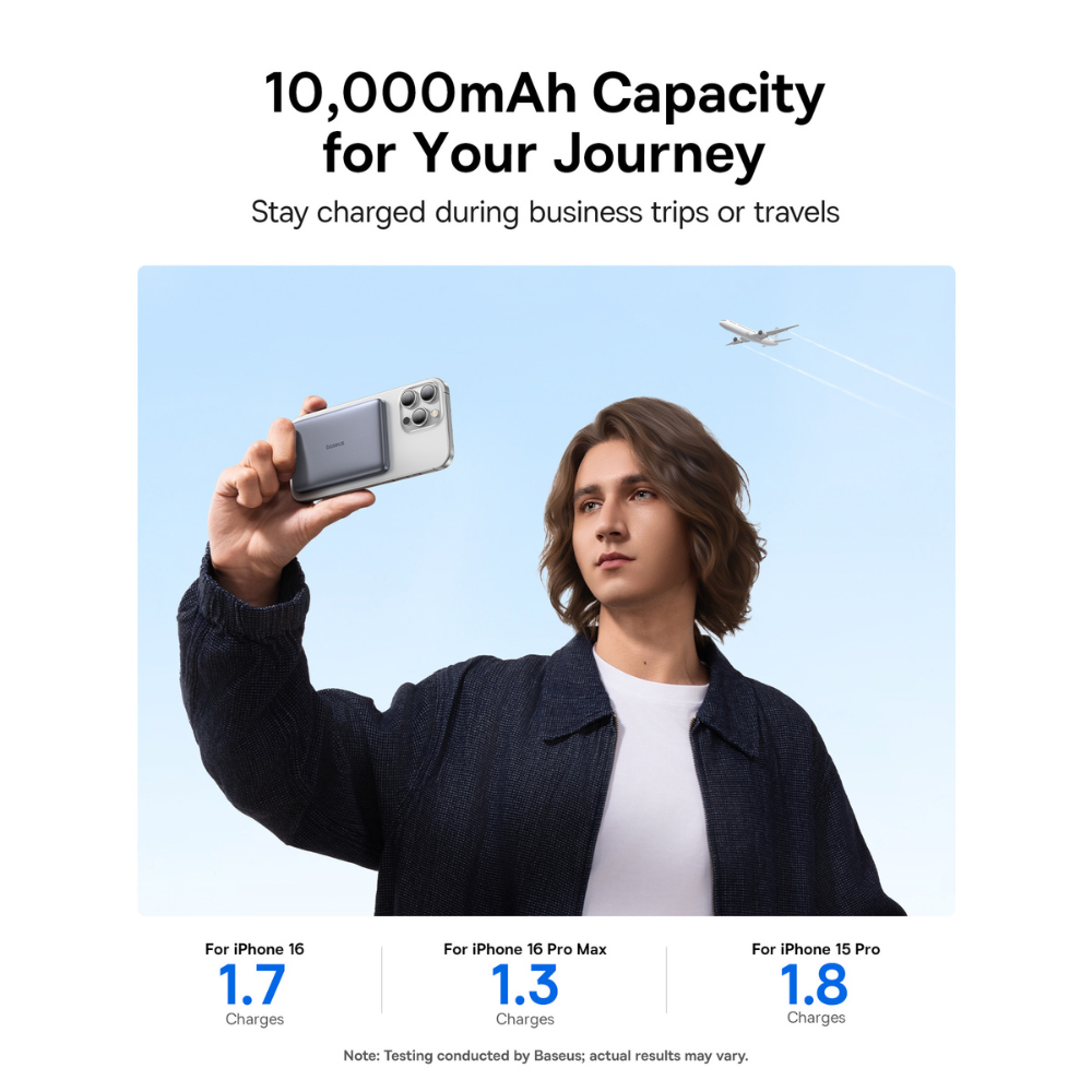 Pin Dự Phòng Không Dây Baseus PicoGo AM41 Ultra-Slim Qi2 10000mAh 27W (Sạc Không Dây Qi2 15W, Kèm Cáp C to C 0.3m 60W)