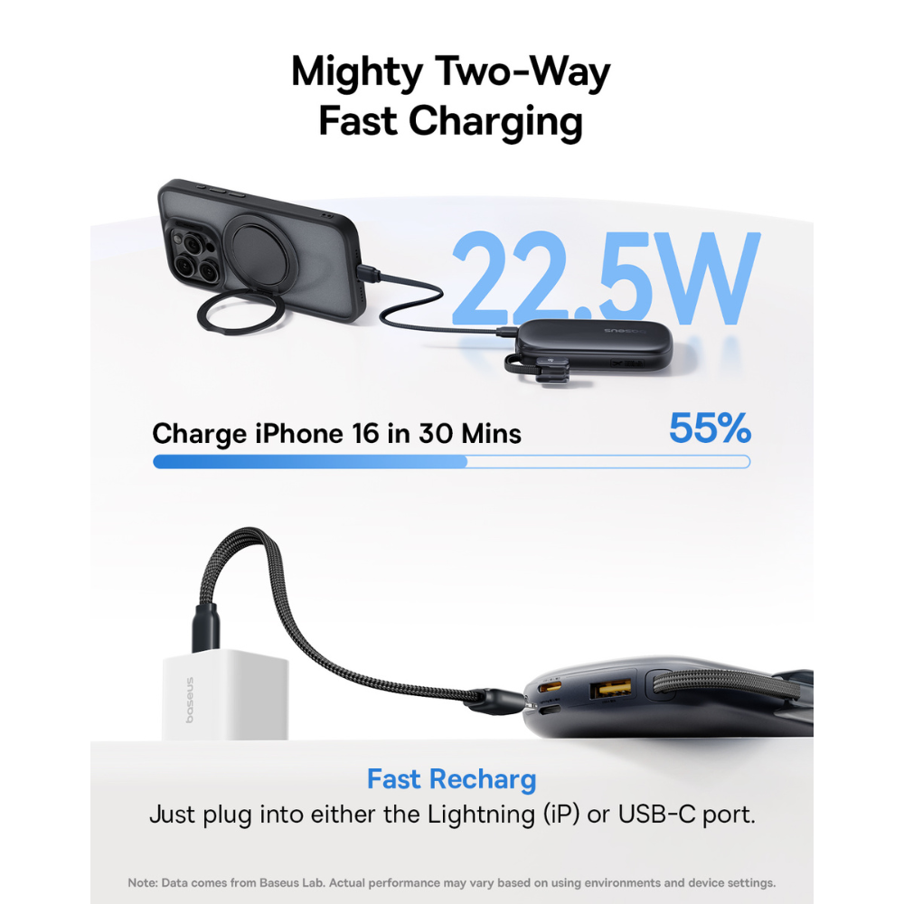 Pin Dự Phòng Baseus EnerFill FC21 Qpow 3 Ultra 10000mAh/20000mAh 22.5W (Digital Display, with C to iP Detachable Cable)