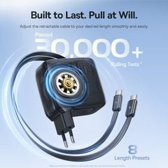 Củ Sạc Nhanh tích hợp cáp sạc dây Rút Baseus EnerCore CJ21 67W (with Type-C Dual Retractable 80cm Cables, EU Plug)