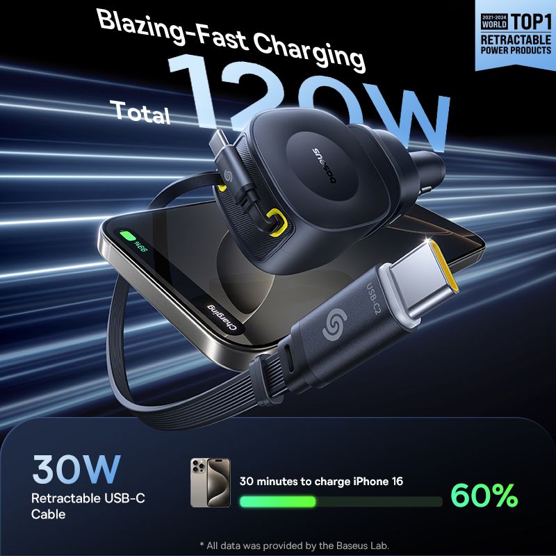 Tẩu Sạc Cho Ô Tô 3C+U Baseus PrimeTrip VR2 Max 60W (With 2*Type-C Retractable Cable)