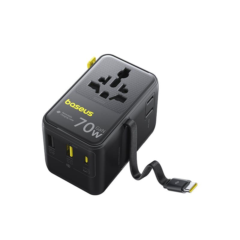 Củ Sạc Du Lịch Toàn Cầu 2AC+2U+2C Baseus EnerCore CG11 70W (with Type-C Built-in cable, Multiple Protections, US/UK/AU/EU)