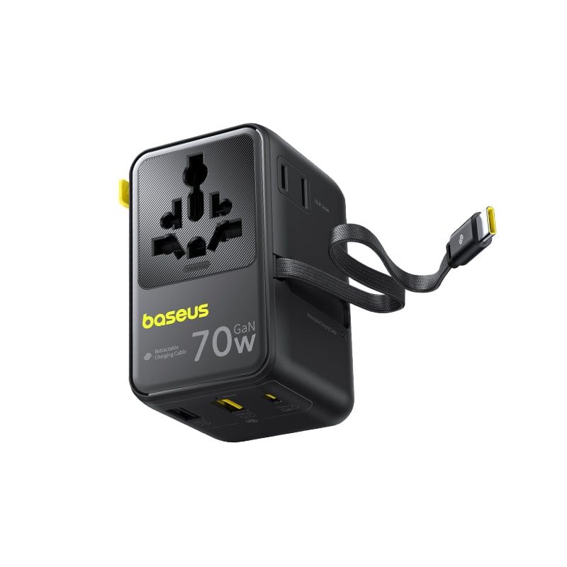 Củ Sạc Du Lịch Toàn Cầu 2AC+2U+2C Baseus EnerCore CG11 70W (with Type-C Built-in cable, Multiple Protections, US/UK/AU/EU)