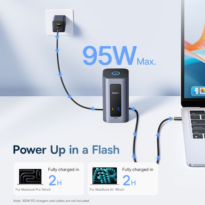 Hub Mở Rộng Đa Năng 12-in-1 Baseus Nomos NU1 Air Spacemate for MAC (Type-C to 2*HDMI 2K@60Hz + 2*DP 2K@60Hz + 2*USB-C (10Gbps) + 2*USB-A (5Gbps) + 2*USB-A (480Mbps) + 1*RJ45 + 1*PD100W)