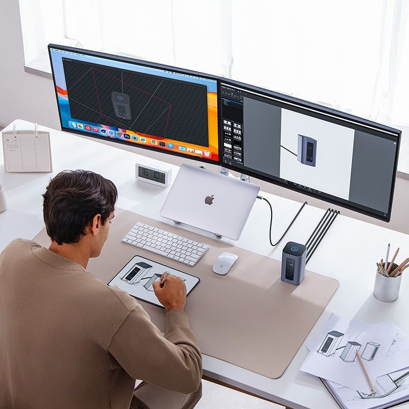 Hub Mở Rộng Đa Năng 12-in-1 Baseus Nomos NU1 Air Spacemate for MAC (Type-C to 2*HDMI 2K@60Hz + 2*DP 2K@60Hz + 2*USB-C (10Gbps) + 2*USB-A (5Gbps) + 2*USB-A (480Mbps) + 1*RJ45 + 1*PD100W)