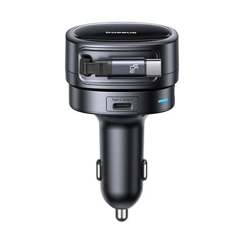 Tẩu Sạc Cho Ô Tô Baseus PrimeTrip VR1 60W (With 0.8m Retractable Cable (U+C) + Type-C, 180° Rotating Design, Dual Anti-Slip Clips, LED Indicator, 60W Triple Ports)