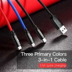 Cáp sạc và truyền dữ liệu tốc độ cao Baseus Three Primary Colors tích hợp 3 đầu kết nối Type C, Android và Lightning ( USB Type A to USB Type C/ Micro USB/ Lightning Fast Charging Cable)