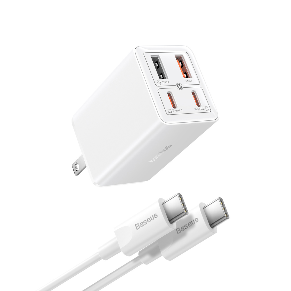 OS-Baseus GaN6 Pro Fast Charger 2C+2U 65W US Moon White(With:Mini White Cable Type-C to Type-C 100W(20V/5A) 1m White)) OS-Baseus GaN6 Pro Fast Charger 2C+2U 65W US Moon White(With:Mini White Cable Type-C to Type-C 100W(20V/5A) 1m White))