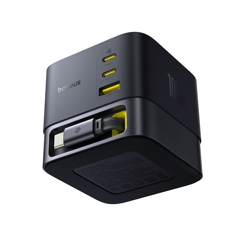 Củ Sạc Nhanh Để Bàn Baseus Super GaN 100W (GaN6 Technology, with 0.8m Retractable Type-C Cable + 2*Type-C + 1*USB-A port)