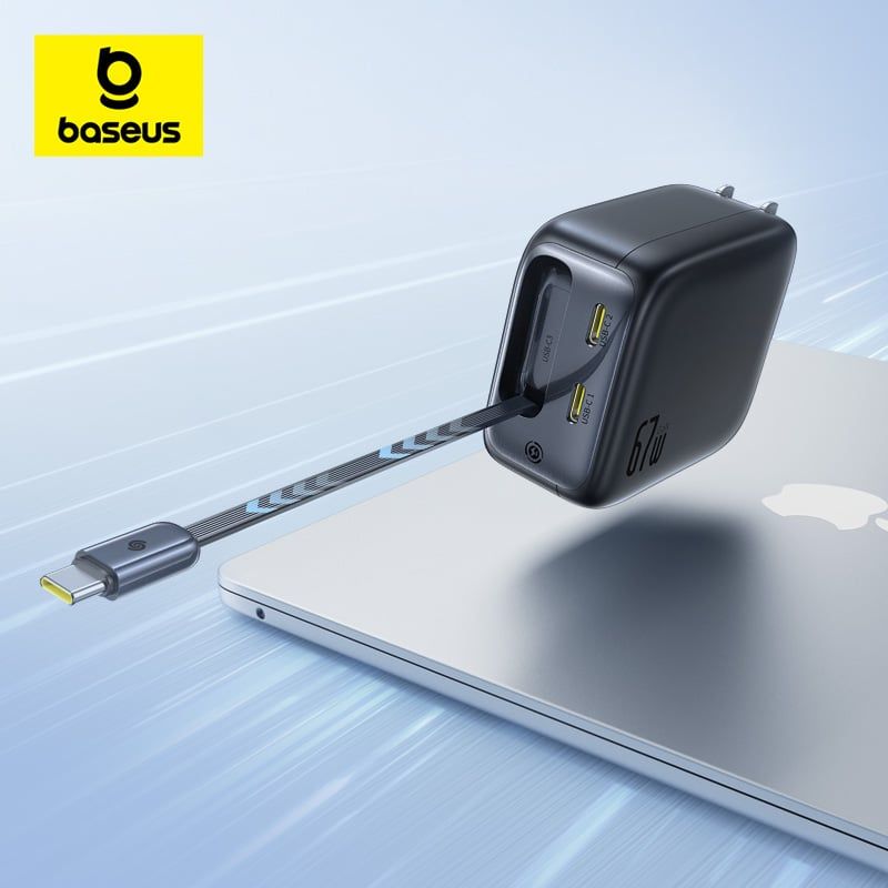 Củ Sạc Nhanh Baseus EnerCore CJ11 67W (2*Type-C port, With 82cm Type-C Built-in Cable, AI-Powered Real-Time Monitoring)