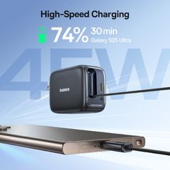 Củ Sạc Nhanh Baseus EnerCore CJ11 45W (1*Type-C port + 82cm Type-C Built-in Cable, AI-Powered Real-Time Monitoring)