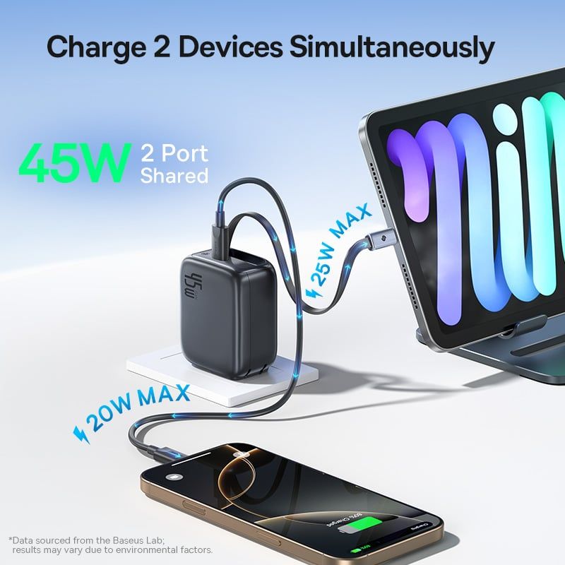 Củ Sạc Nhanh Baseus EnerCore CJ11 45W (1*Type-C port + 82cm Type-C Built-in Cable, AI-Powered Real-Time Monitoring)