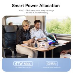 Củ Sạc Nhanh Baseus EnerCore CJ11 67W (2*Type-C port, With 82cm Type-C Built-in Cable, AI-Powered Real-Time Monitoring)