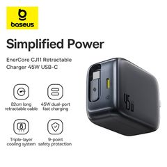 Củ Sạc Nhanh Baseus EnerCore CJ11 45W (1*Type-C port + 82cm Type-C Built-in Cable, AI-Powered Real-Time Monitoring)