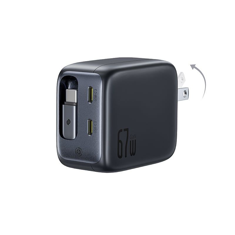 Củ Sạc Nhanh Baseus EnerCore CJ11 67W (2*Type-C port, With 82cm Type-C Built-in Cable, AI-Powered Real-Time Monitoring)