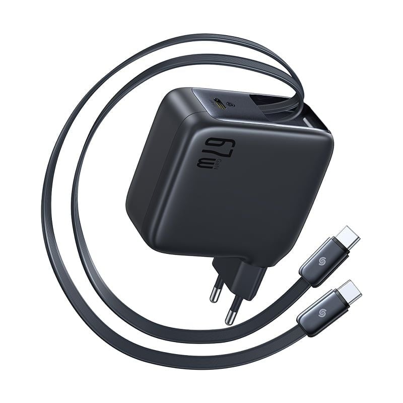 Củ Sạc Nhanh tích hợp cáp sạc dây Rút Baseus EnerCore CJ21 67W (with Type-C Dual Retractable 80cm Cables, EU Plug)