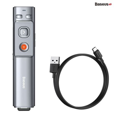 Bút trình chiếu Baseus Orange Dot – Laser đỏ, 100m, điều khiển không dây, USB/Type-C, cho Laptop/MacBook