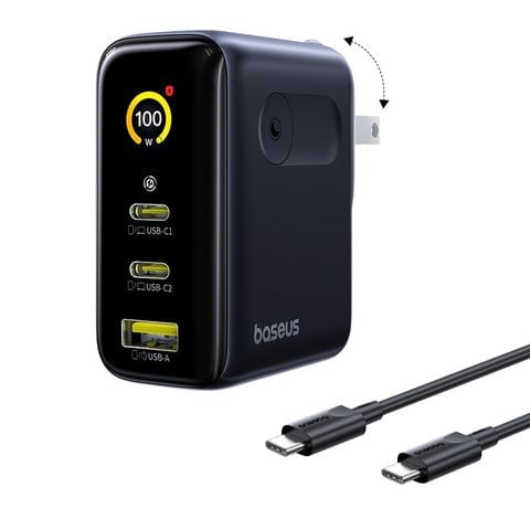 Củ Sạc Nhanh Baseus PicoGo AE21 100W (2*Type-C + 1*USB-A port, Real-Time Charging Info Display)