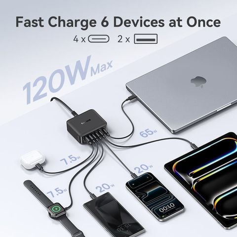 Bộ Sạc Để Bàn Baseus EnerFill FH21 120W (4*Type-C + 2*USB-A port)