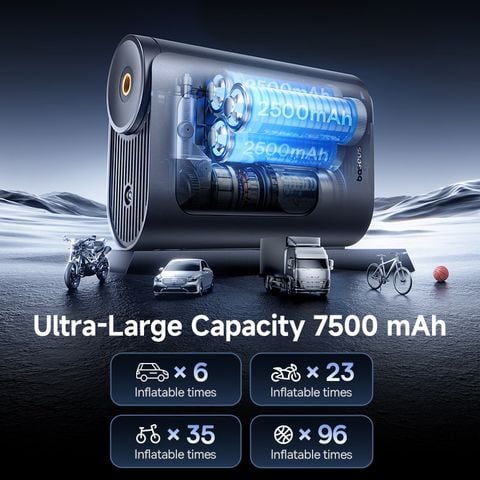 Máy Bơm Lốp Ô Tô Không Dây Baseus GoTrip VA1 Max (5 Inflation Modes, 7500mAh, ±0.05 BAR Pressure Accuracy, 3-Way LED Lighting for Night Use)