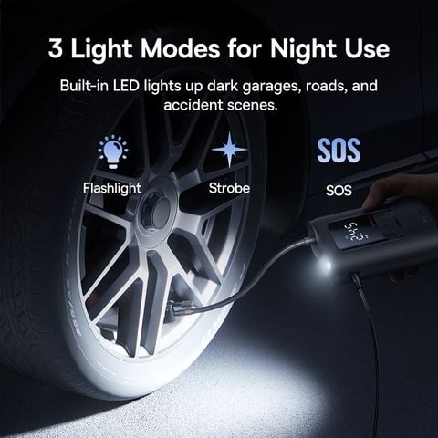 Máy Bơm Lốp Ô Tô Có Dây Baseus GoTrip VA1 Pro (5 Inflation Modes, No Battery, ±0.05 BAR Pressure Accuracy, 3-Way LED Lighting for Night Use)