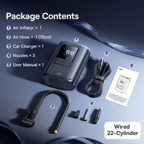 Máy Bơm Lốp Ô Tô Có Dây Baseus GoTrip VA1 Pro (5 Inflation Modes, No Battery, ±0.05 BAR Pressure Accuracy, 3-Way LED Lighting for Night Use)
